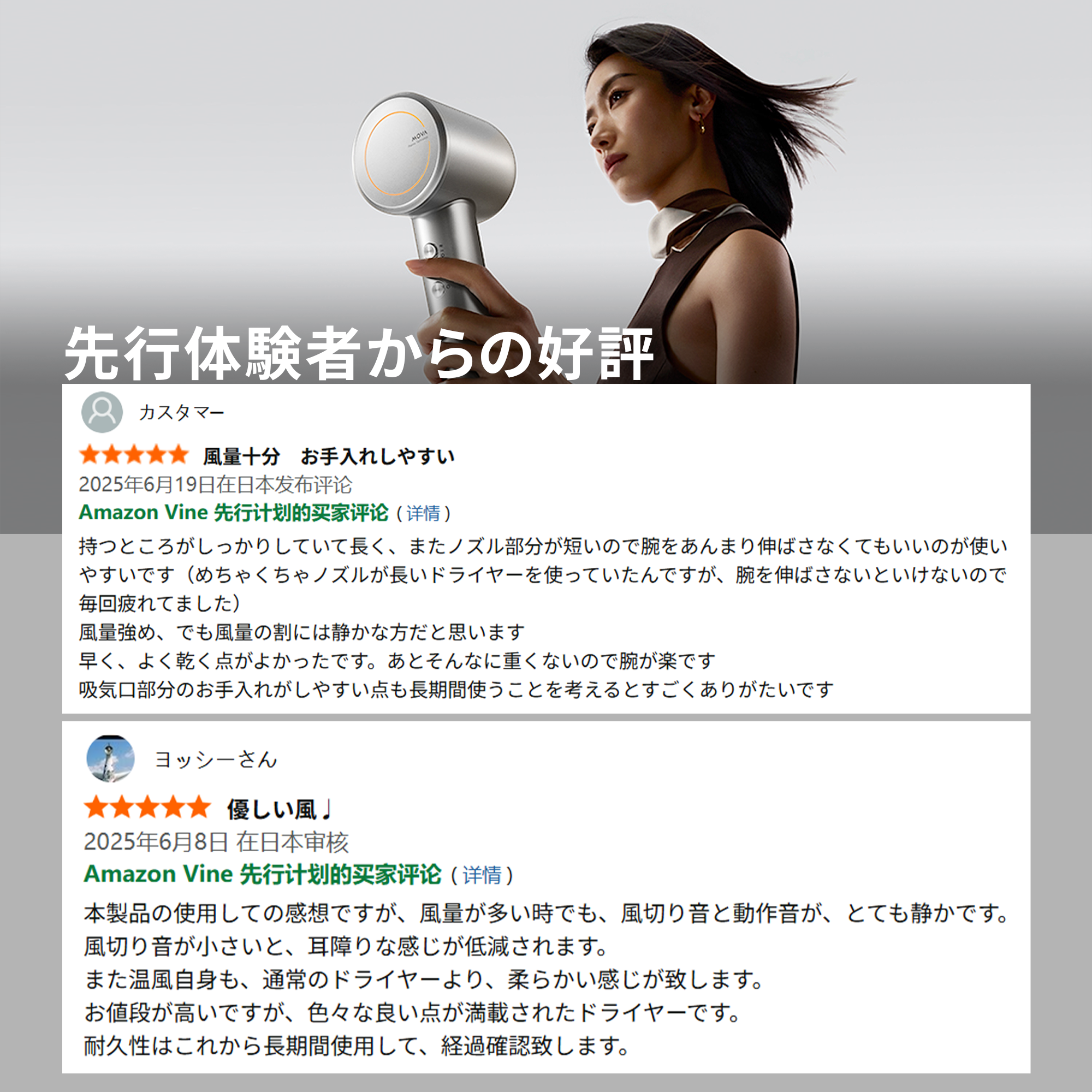 MOVA Shine 10 ヘアドライヤー シルバーグレー 速乾 110,000 RPM ブラシレスモーター 大風量 パワフル乾燥 高濃度プラズマヘアケア 2段階風量 低騒音